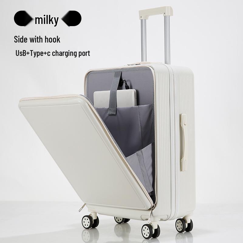 Large Capacity Front Opening Multifunctional Carry-On Trolley: Scratch & Wear-Resistant Travel Suitcase
