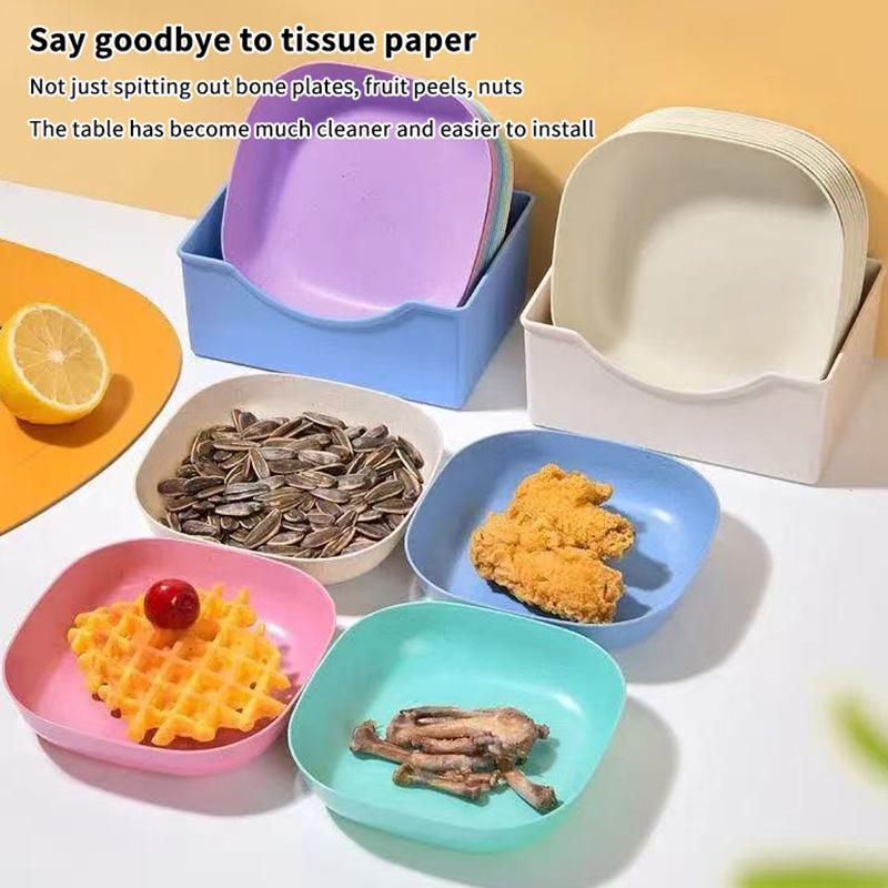 10Pcs Snack Plate Macaron Color Simple Straw Bone Spitting Plate Set Candy Fruit Cookie Cake Storage Tray Kitchen Accessories