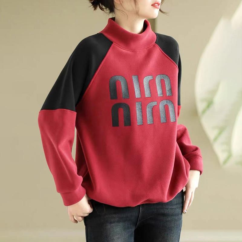 Sweatshirt for Women Cotton Loose Oversized Fleece Thickened Comfortable High Neck Casual Pullover Top Sweatshirt