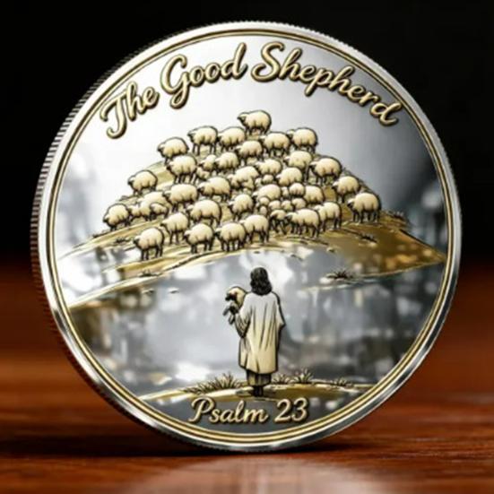 Thou Art with Me Faith Commemorative Coin Jesus The Good Shepherd Protecting Lamb from Wolves Pocket Token Psalm 23:4 Faith Challenge Coin Religious