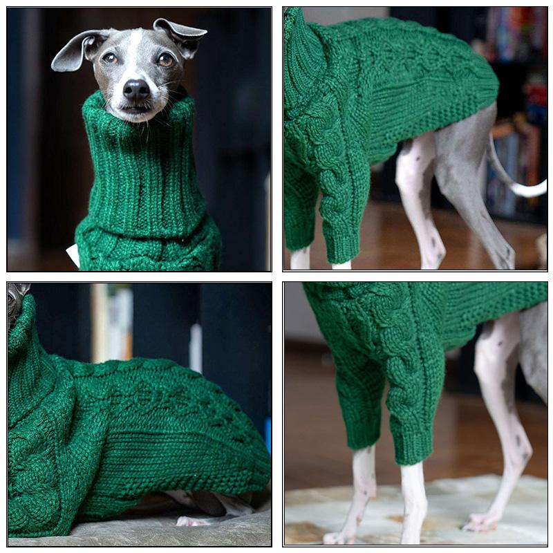 Christmas Green Dog Sweater Autumn Turtleneck Thickened Pet Sweater Italian Greyhound Whippet Two-legged Knitted Dog Clothes