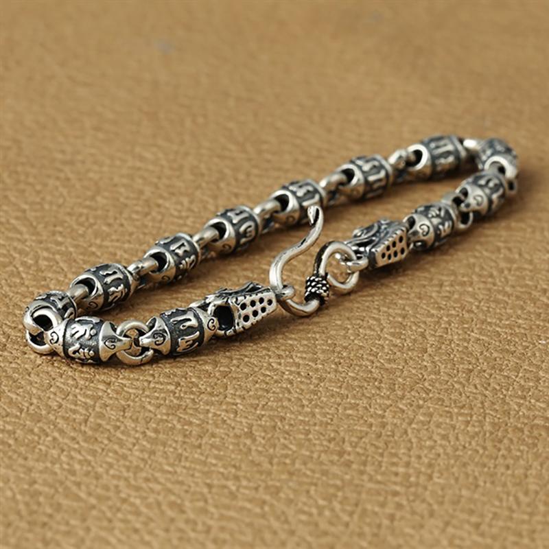Silver Fashion Faucet Six-character Mantra All-match Wrist Bracelet for Women Vintage Trend Accessory Fashion Jewelry