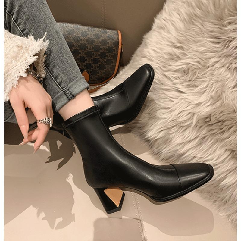 Fashion New Ankle Boots Women's Thick Heel Spring Summer Autumn Single Boots Pointed High Heels Shoes Mid-heel Fashion Short Boots