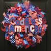 Summer Party Decoration Patriotic Wreath for Front Door Handmade 4th of July Hanger Red White Blue American Wooden Hanging Plaque Wall Porch Memorial