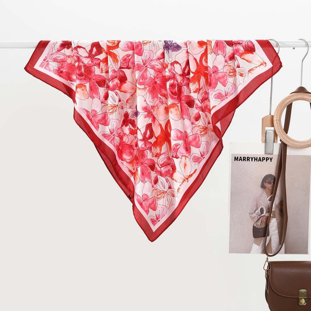 Women S Printed Silk Like Small Scarf 70cm Versatile Fashion Travel Sun Protection