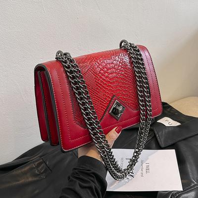 Moda Bayan Omuz Çantası Retro Kız Çapraz Askılı Çanta Avrupa Küçük Kare Çanta Yılan Derisi Desenli Dekorasyon PU Malzeme