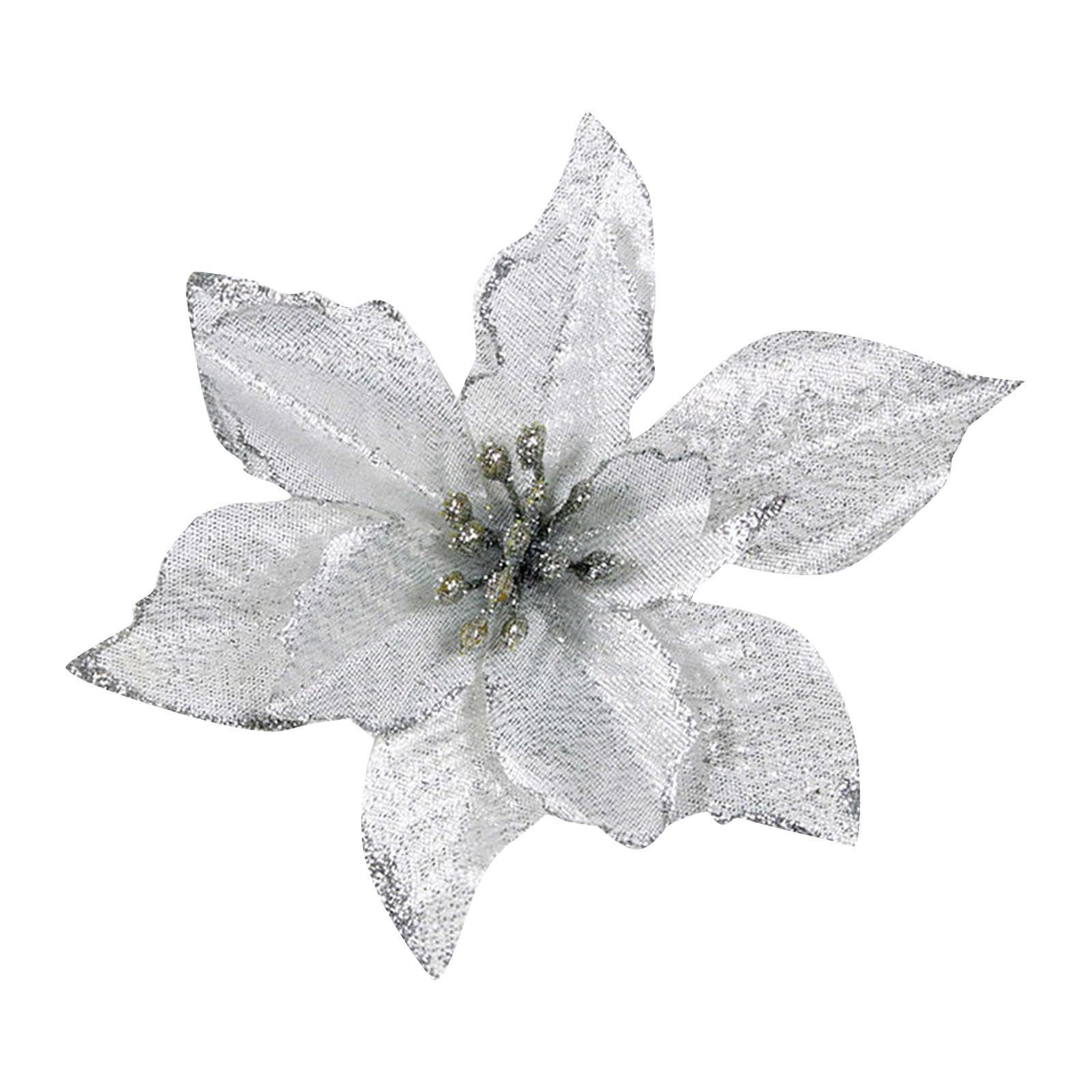

Glitter Christmas Flower Artificial Flowers Merry Christmas Decorations Home Xmas Tree Ornaments 12pcs One Size серебряный