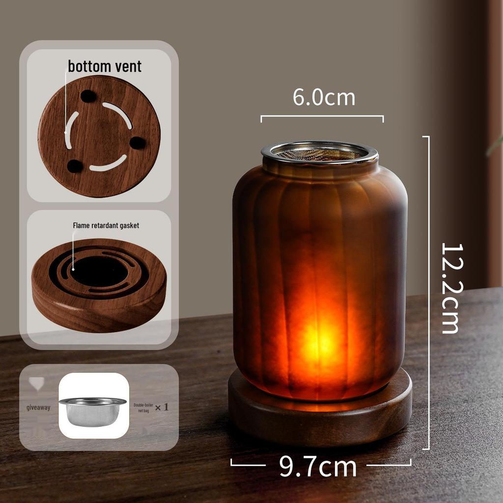 Solid Wood Glass Atmosphere Lamp & Candle Holder with High Transparency Incense Burner for Wax
