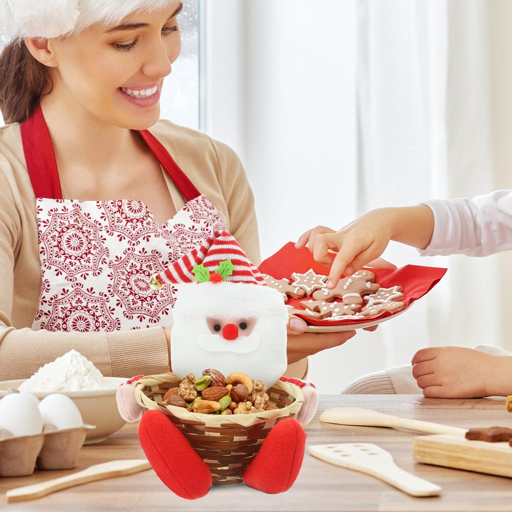 Christmas Candy Basket Decorative Lovely Xmas Gift Holder Christmas Party Favor Storage Basket Holiday Desktop Adornment Xmas