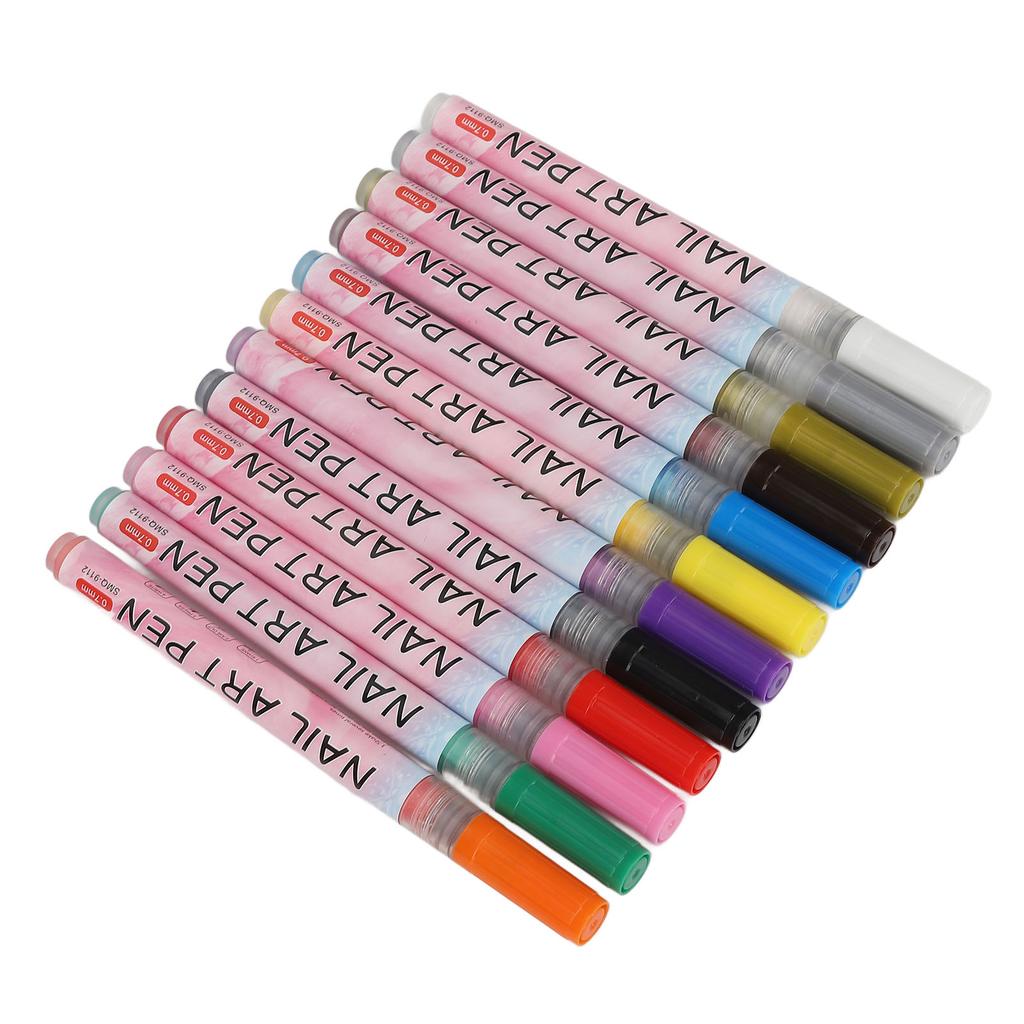 12 Farben Nail Art Stifte Set Schnelltrocknend Tragbar Langanhaltend Nagelmalerei Zeichenstifte für Details Linien