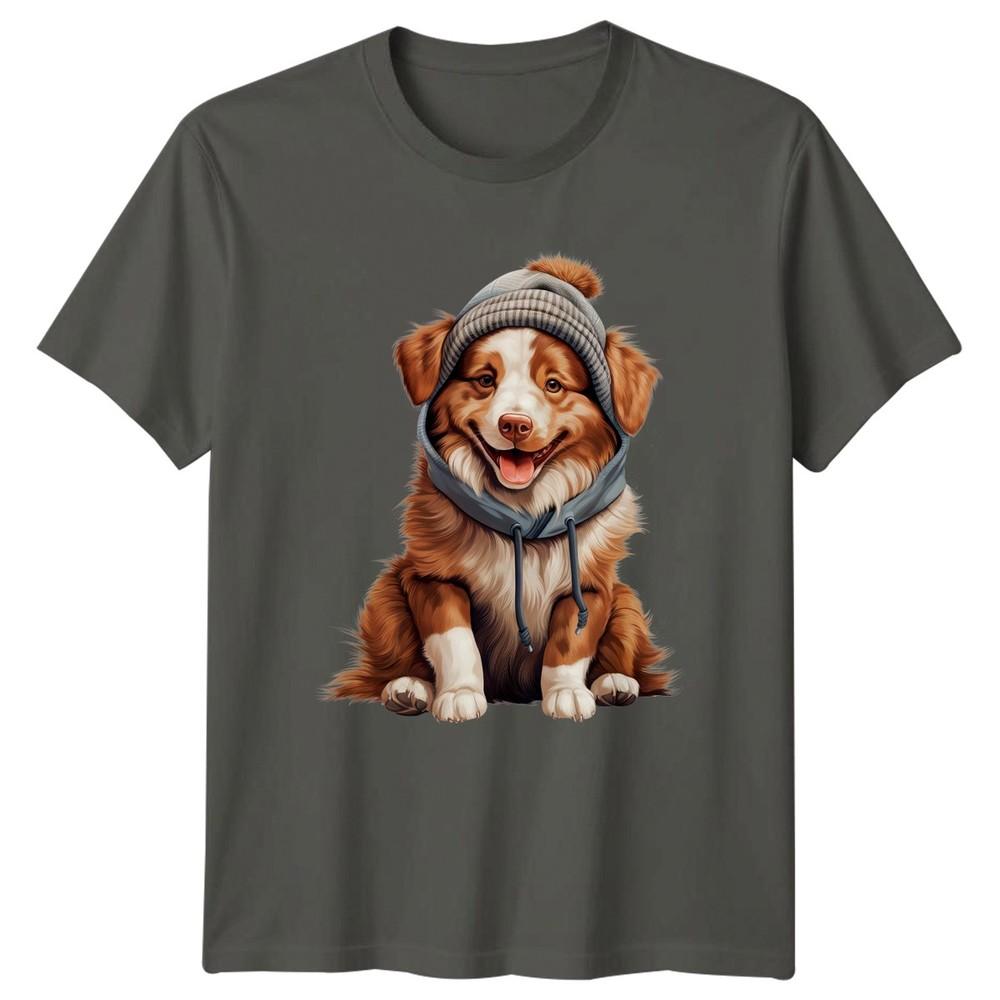 Happy Dog In Beanie Australian Shepherd Dog Breeds Animals Unisexs Unisexs Graphic S