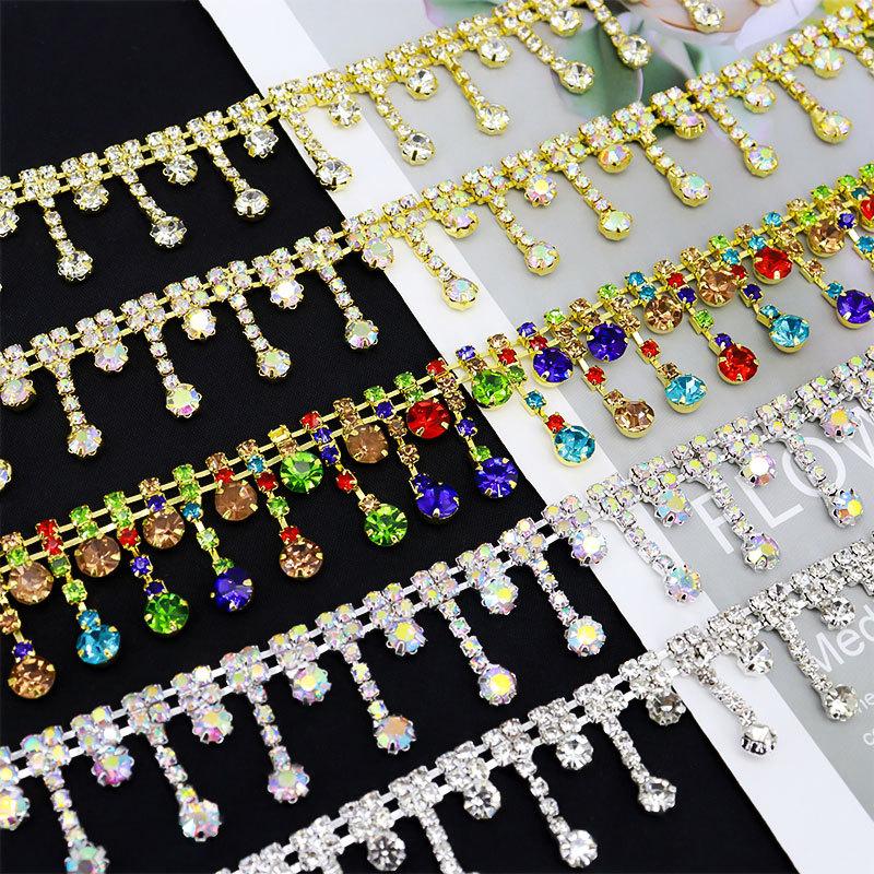 10Yards Rhinestone Fringe Trim Sparkle Diamond Rhinestone Tassel Chain Crystal Belt Clothing Bag DIY Wedding Decoration Gift