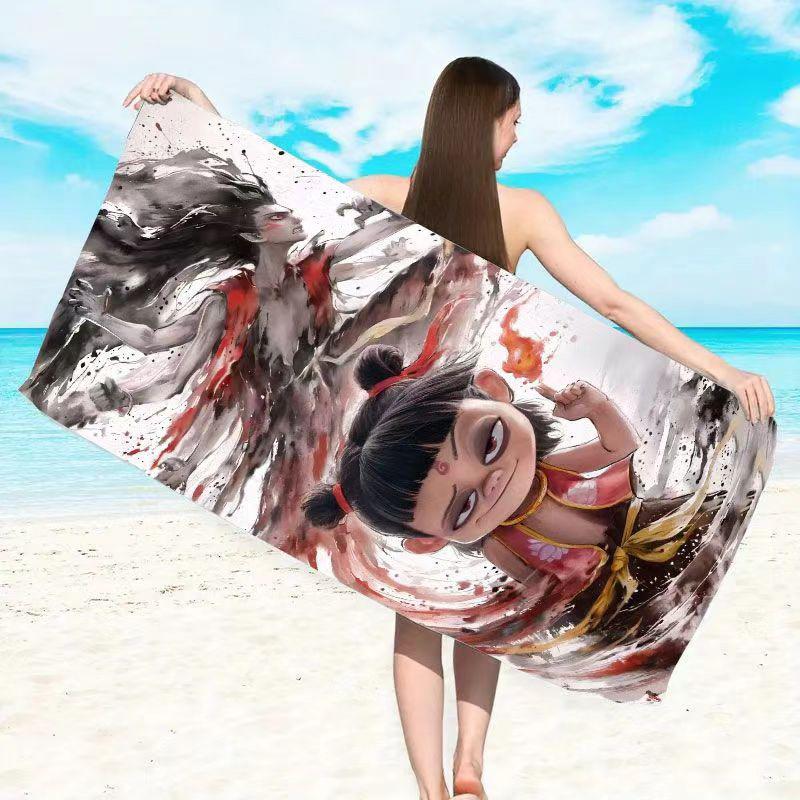 Nezha Beach Towel, Sun Protection, Quick Drying, Enlarged And Thickened Summer Seaside Vacation, Guochao Cartoon Bath Towel