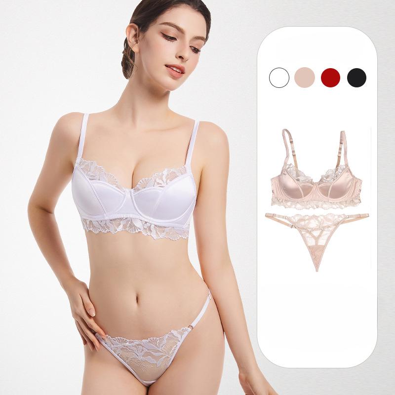 Französisches Sexy Dessous-Set für Damen Sexy Push-up-BH Reine Spitze Anti-Hänge-BH Atmungsaktive Slips