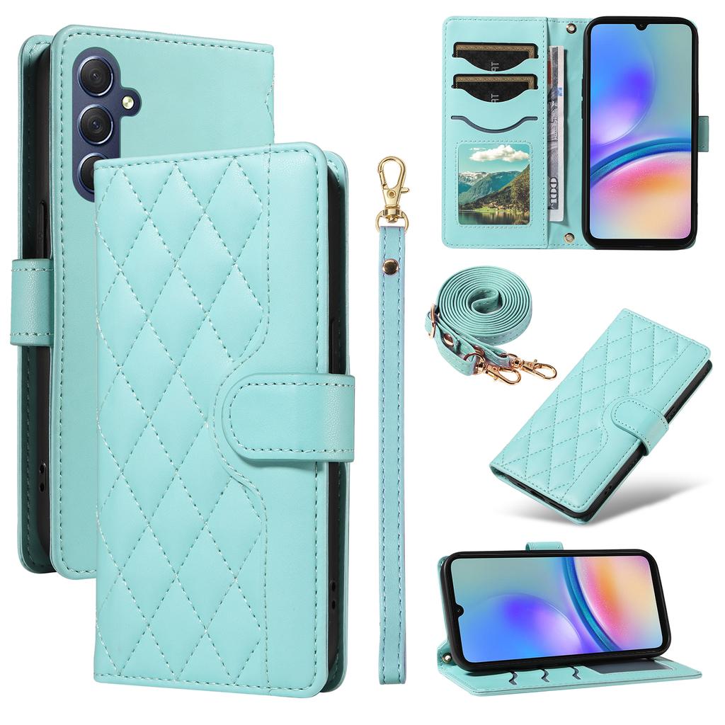 Husă tip portofel din piele rombică pentru Samsung Galaxy A05s 4G cu curea de umăr, curea de mână