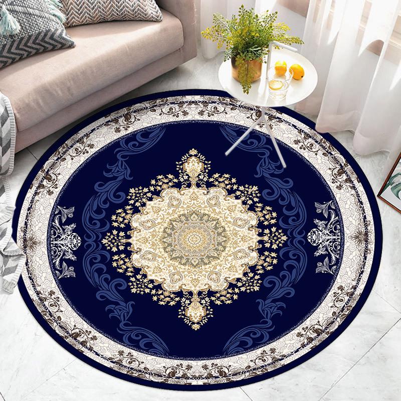 Ethnic Style Circular Living Room Carpet Nordic Bedroom Bedside Carpet Dirt Resistant Computer Chair Floor Mat