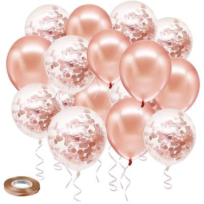 Rose Gold Confetti Latex Balloons, 50 Pack 12 Inch Birthday Balloons With 65 Feet Rose Gold Ribbon For Party Wedding Bridal