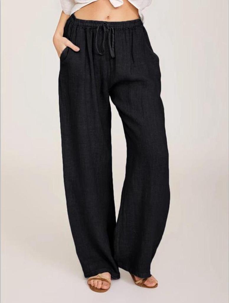 2024 New Plus Size Women's High Waist Cotton Linen Wide Leg Pants