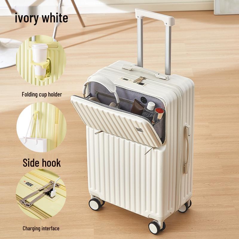 20-Inch Leather Front-Opening Suitcase with Universal Wheels and Combination Lock - Large Capacity for Men and Women