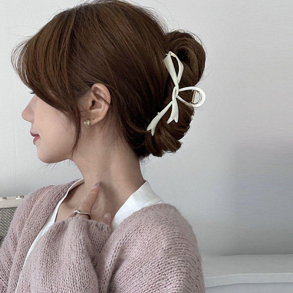 

Solid Color Twisted Hair Claw Zinc Zinc Zinc Alloy Large Shark Clip Bow Metal Hair Claw Back Head