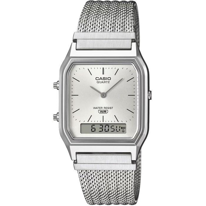 Casio AQ-230EM-7A Analog-Digital Quartz Watch – Silver Mesh Band