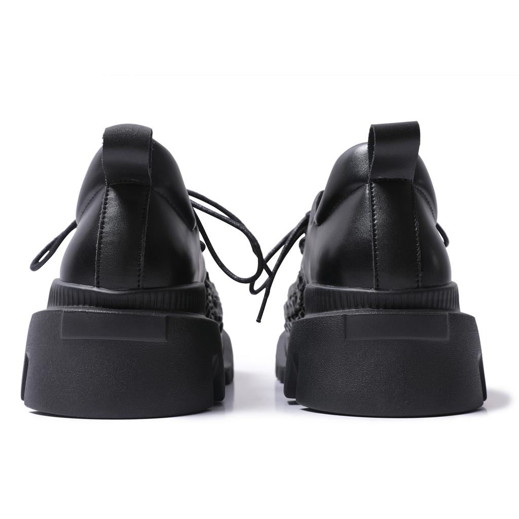Fashion 2024 Spring Autumn New weave British Style Heightening Effect Leather Shoes For Women Solid Black Business Causal Dress Fashion