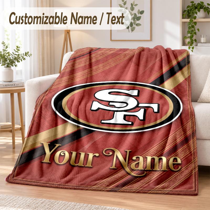 Custom Text Flannel Blanket San Francisco 49ers Print Warm Cozy Blanket Home Sofa Bedding