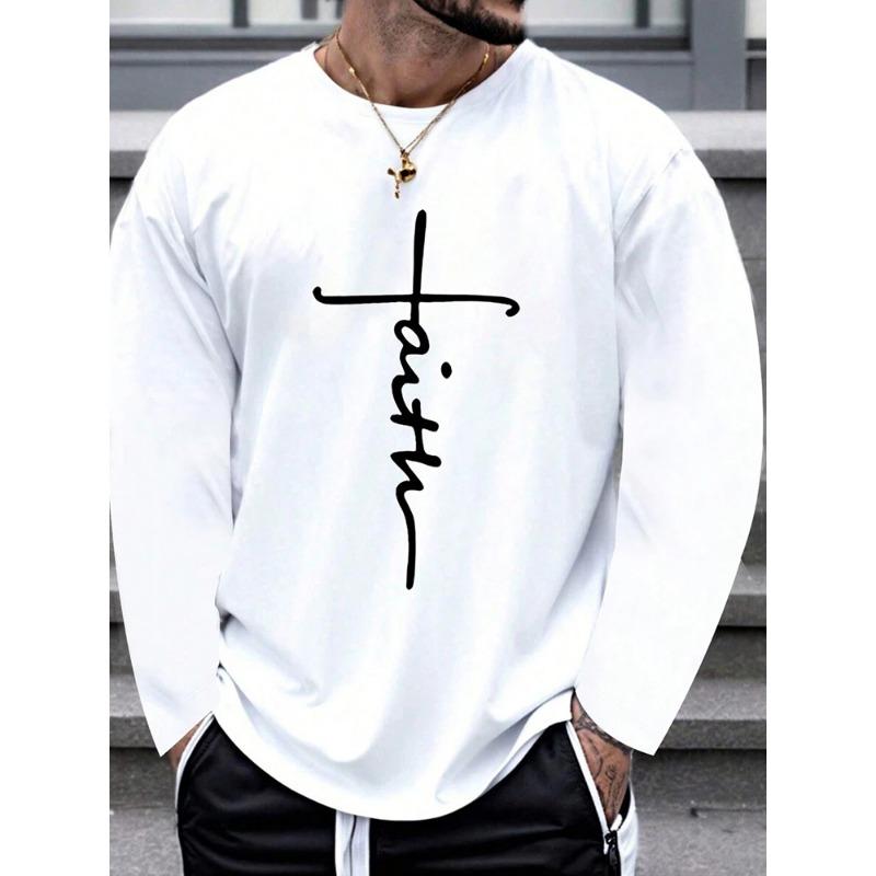 Religious Style Cross Print Men's Long-sleeved T-shirt A Warm Long-sleeved T-shirt For Men Suitable For Autumn And Winter Season