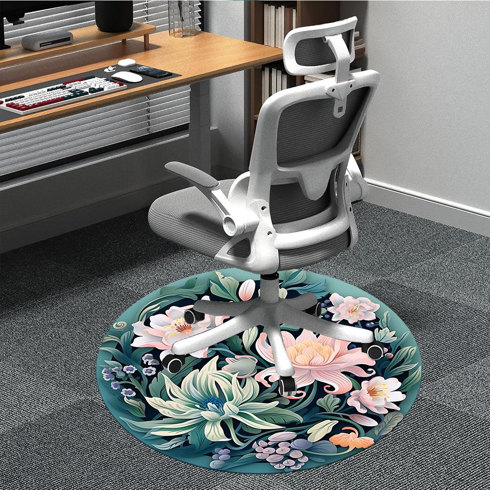 1pc Floral Garden Office Round Area Rug, Indoor Mat Suitable For Office, Under Office Chairs Bedroom Living Room Home Decor, Room Deco