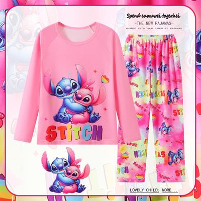 Stitch Children's Homewear Set Children's Long Sleeve Pajamas Cute Design Lightweight Comfortable Fabric Pajama Set