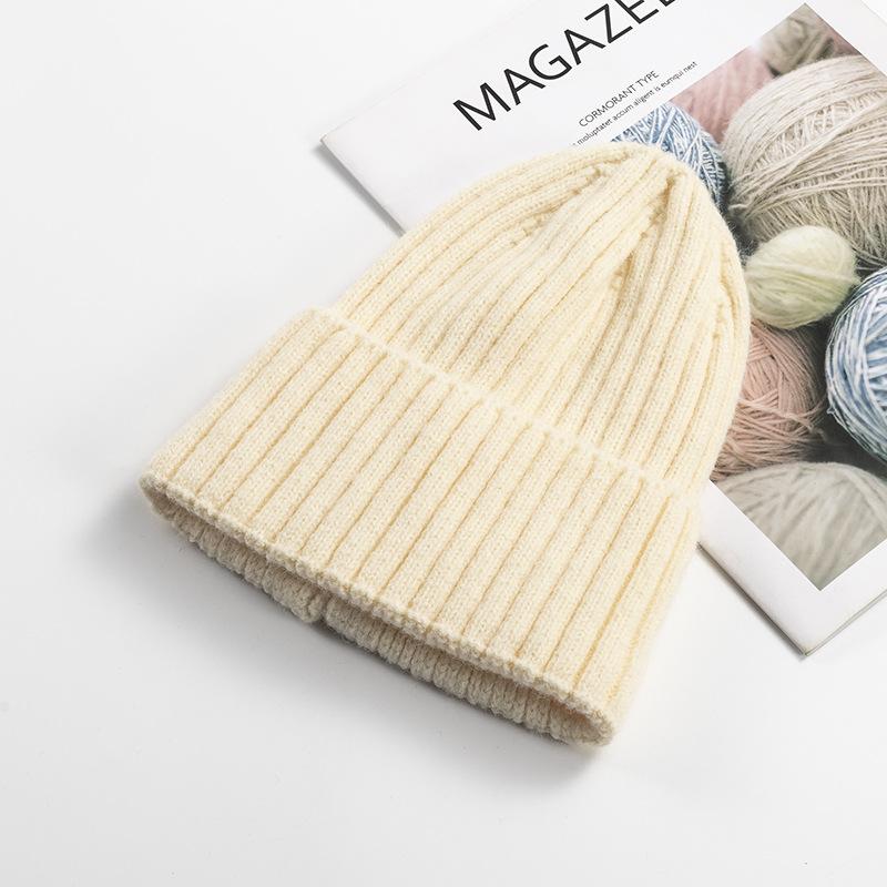 Autumn Winter Knitted Hat Women's Fashion Cotton Cashmere Korean Edition Warm Knitted Hat Solid Color Flanged Men's Hoodie Customized Trendy