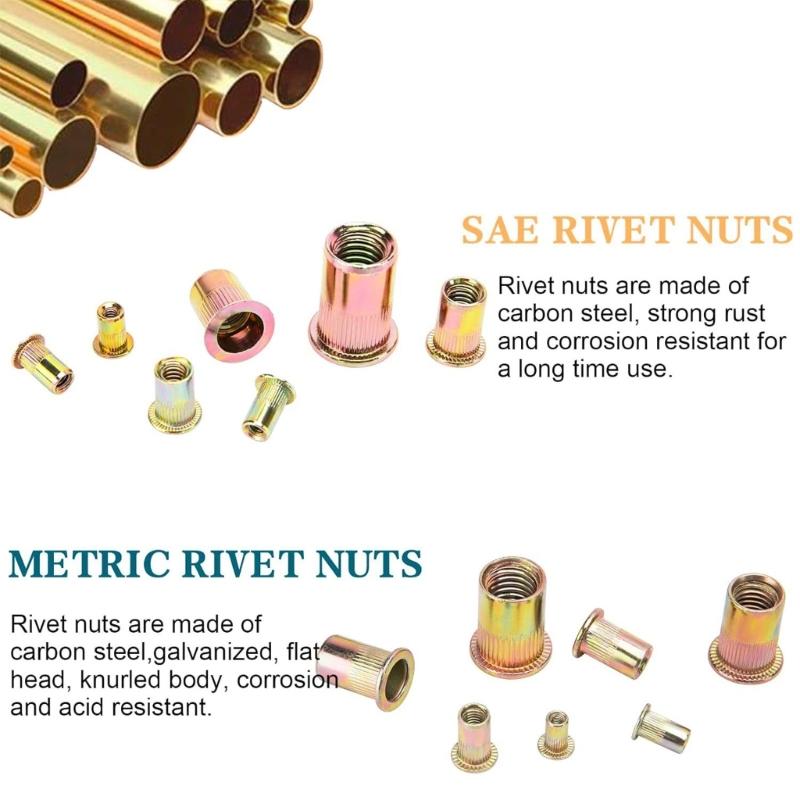 Practical Sturdy Flat Head Rivets Nut Set 400Pieces Sturdy Carbon Steel Nutserts Tool Set Daily Use Craft Supplies