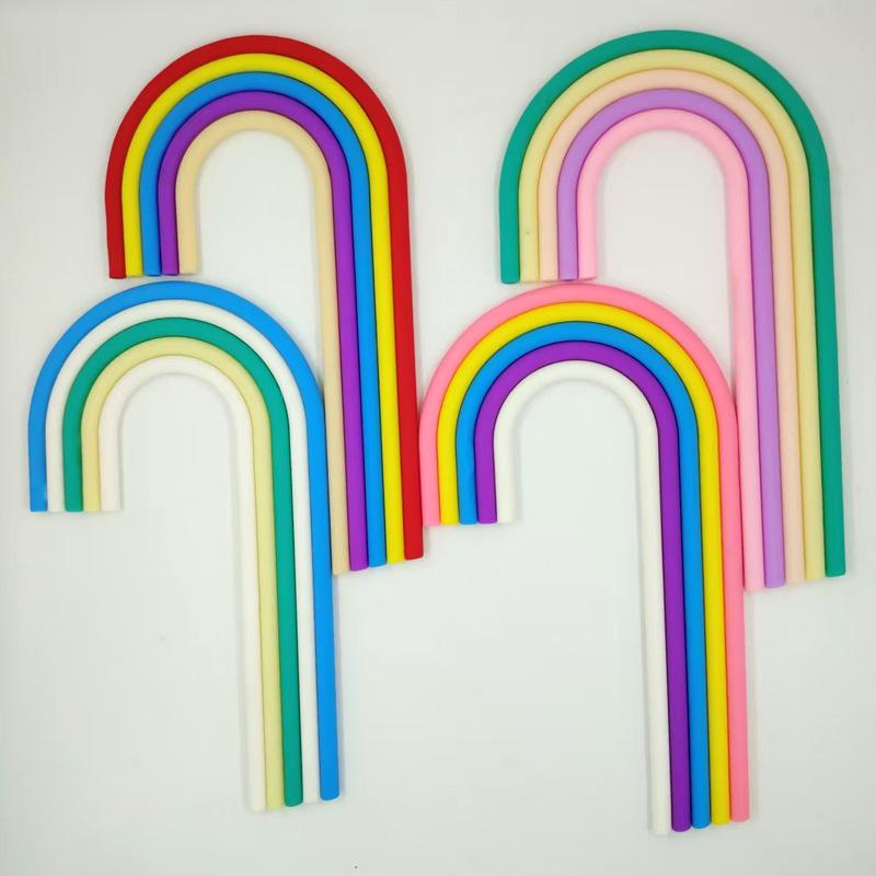 Versatile Rainbow Arch Cake Topper: Colorful Cartoon Forest Style Red Pink Rubber Ornament