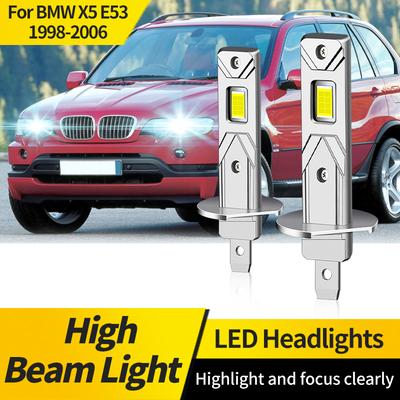 2PCS For BMW X5 E53 1998 1999 2000-2006 20000LM Canbus H1 Car LED Headlight Auto High Beam Lamp LED Bulbs 6500K White 12V 24W