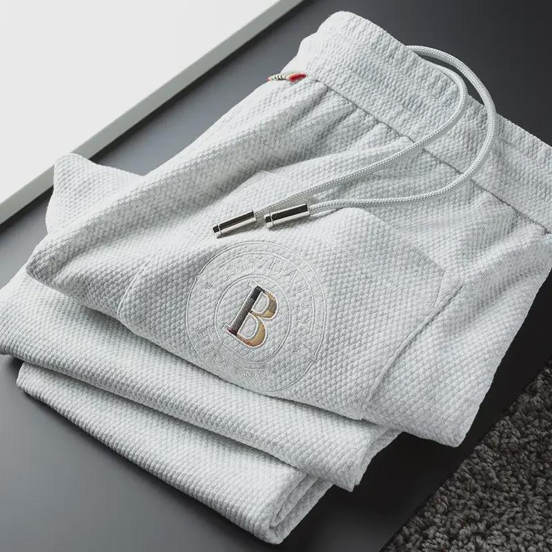 Men's White Embroidered Waffle Cuffed Running Sweatpants - Trendy Spring/Fall Casual Wear