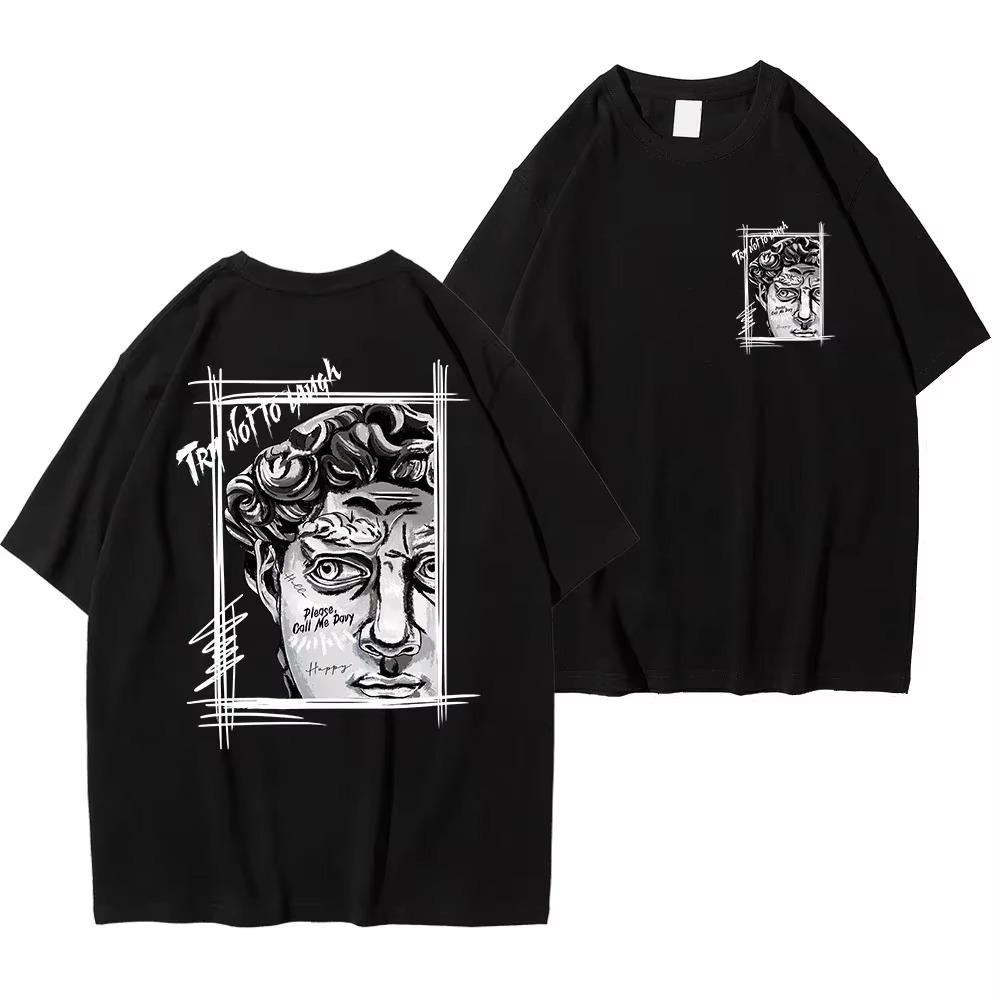 Creative Sculpture Funny Graphic Print 100%Cotton Men's T Shirt Short Sleeve Crew Neck Tee Fashion Loose Clothing Casual Tops