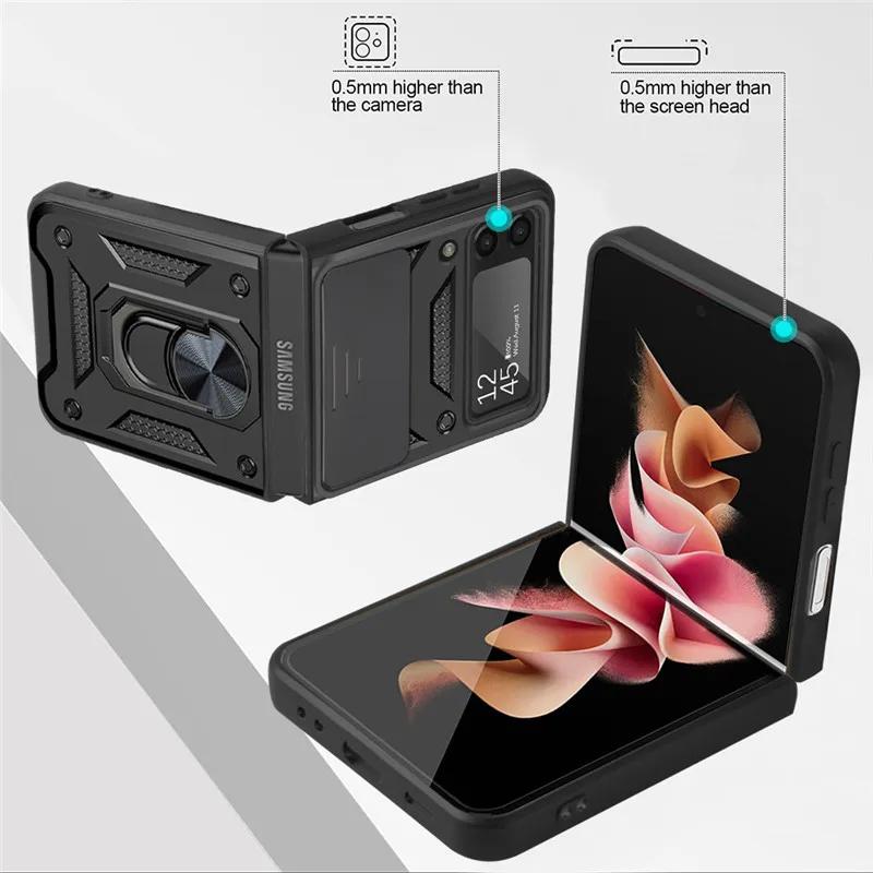 Armor Shockproof Case for Samsung Z Flip7 6 Magnetic Car Ring Holder Stand Back Case Slide Lens Cover for Galaxy Z Flip 7 6 5 4
