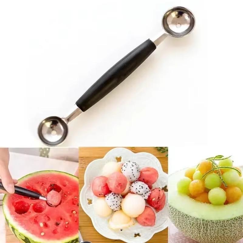 2pcs Double-headed Fruit Scoop Multifunctional Ice Cream Creative Watermelon Fruit Platter Spoon Fruit Scoop Kitchen Tools