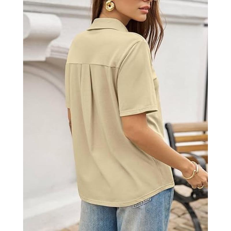 Nouveau haut polo décontracté simple à manches courtes de couleur unie pour femme