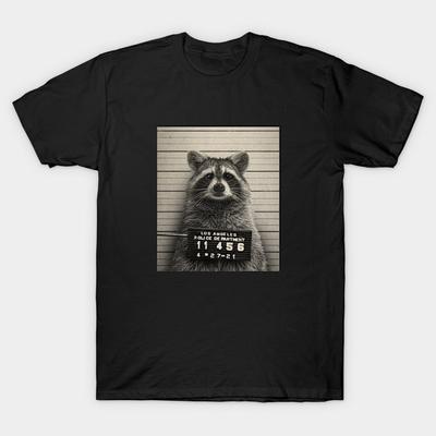 Men Black Print T-shirt Super Large TShirt Raccoon Mugshot by Buck Tee No-Cut Transfer Paper Print Cotton Tshirt