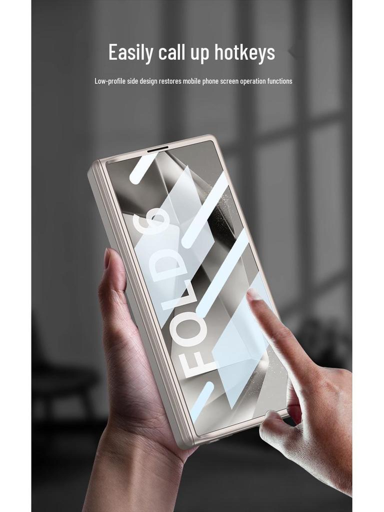 Samsung Z Fold6 Case: Plain Leather, Magnetic Hinge, Integrated Screen Protector, Creative Cross-Border Design