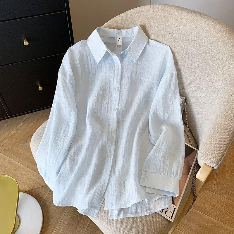 Women's Blue Ice Silk Sun Protection Cardigan - 2025 Summer Back Tie Jacket