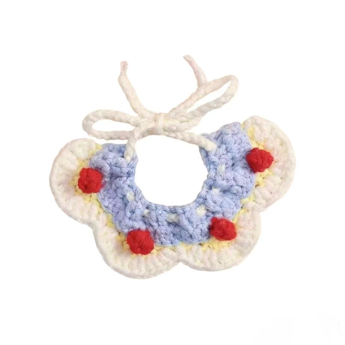 Handmade Pet Collars Crochet Adjustable Pet Bib Neckwear Decorative Cat Necklace Scarf Dog Drool Bib New Year Gift Pet Supplies XS синий