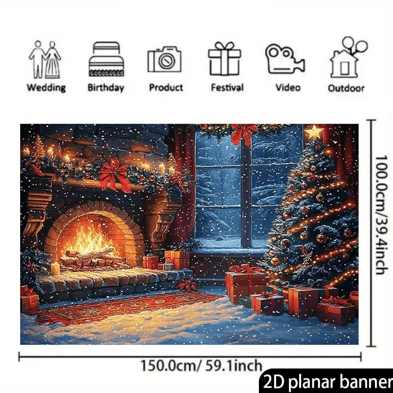 1Pcs Retro Christmas Fireplace Snow Scene Decoration Background Winter Backdrop For Photo Studio Photo Booth Party