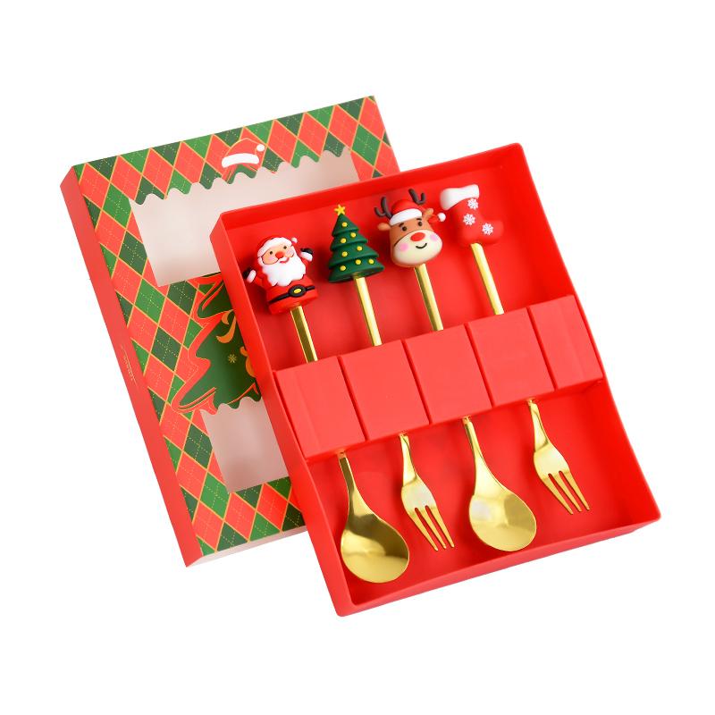 (2/4/6pcs) Christmas Spoon Forks Gift Stainless Steel Cutlery Tableware Set Coffee Tea Dessert Scoop 2025 New Year Home Decor