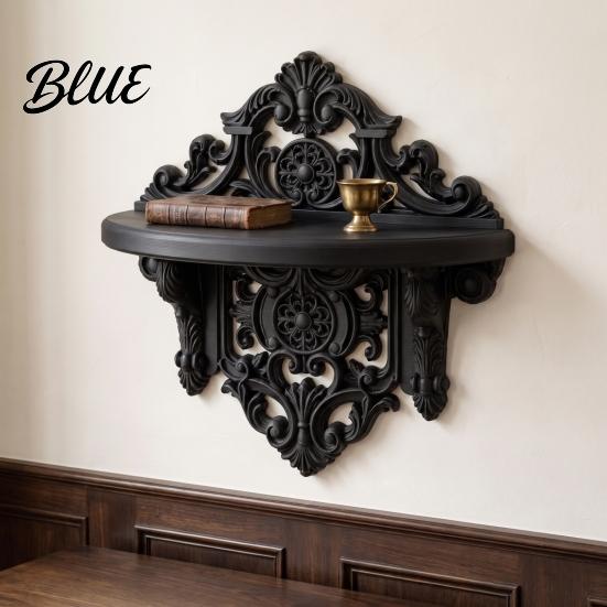 Space Saving Wall Shelf Vintage Floating for Wall, 3D Printed Gothic Carving Display Shelf, Easy To Install Shelves Mount Black Storage Rack