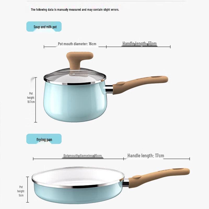 Supor Yue Xiang Enamel Cookware Duo - Sea Salt Blue Gift Set 24cm Frying Pan + 16cm Saucepan
