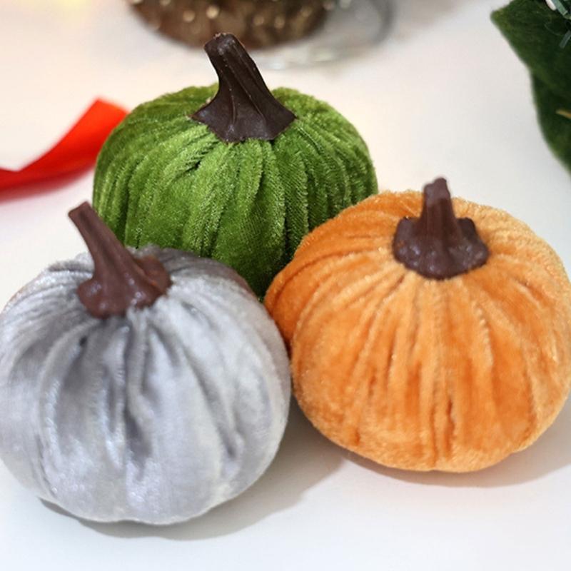 Velvety Pumpkin Decoration Fall Harvest Festival Home Office Display Accessories Dinning Table Centerpieces