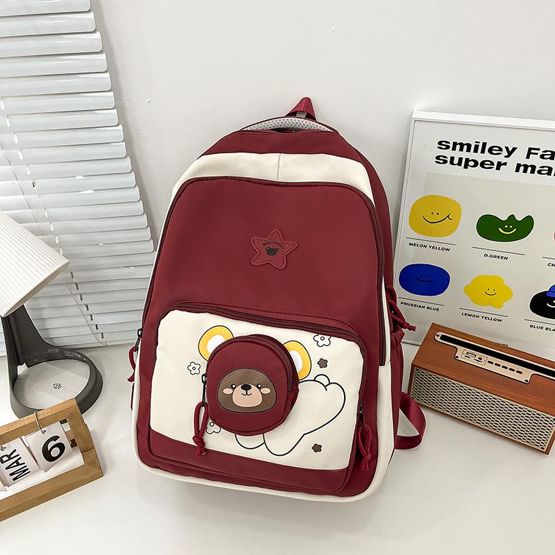 

Школьный рюкзак Кампус для девочки-подростка, свежий и милый, с девочкой-медвежонком, легкий рюкзак большой вместимости, прочный рюкзак, модный красный