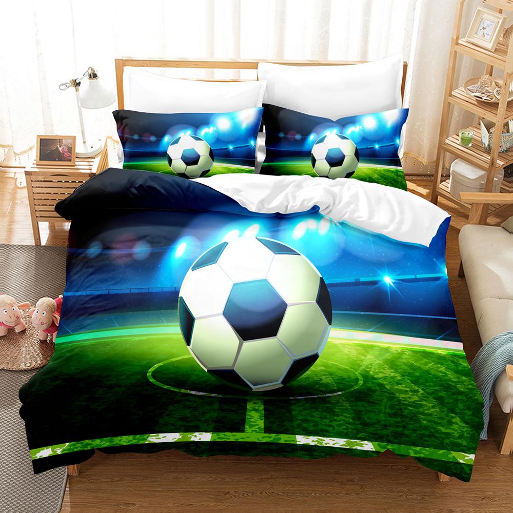 Fotbollstryck Tredelat Set 3D Digitalt Sängklädesset, Lakan Täcke Set Tvådelat Set